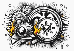 Gear knob and money and fire tattoo idea