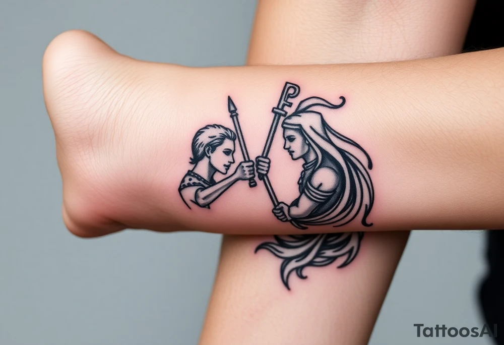 Two people depicting War and Peace tattoo idea