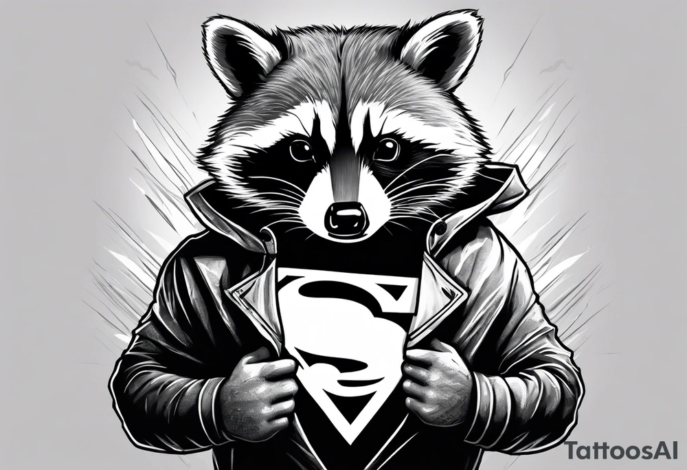 raccoon wearing a Superman t-shirt tattoo idea