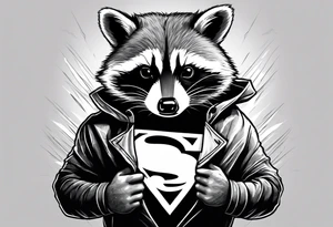 raccoon wearing a Superman t-shirt tattoo idea