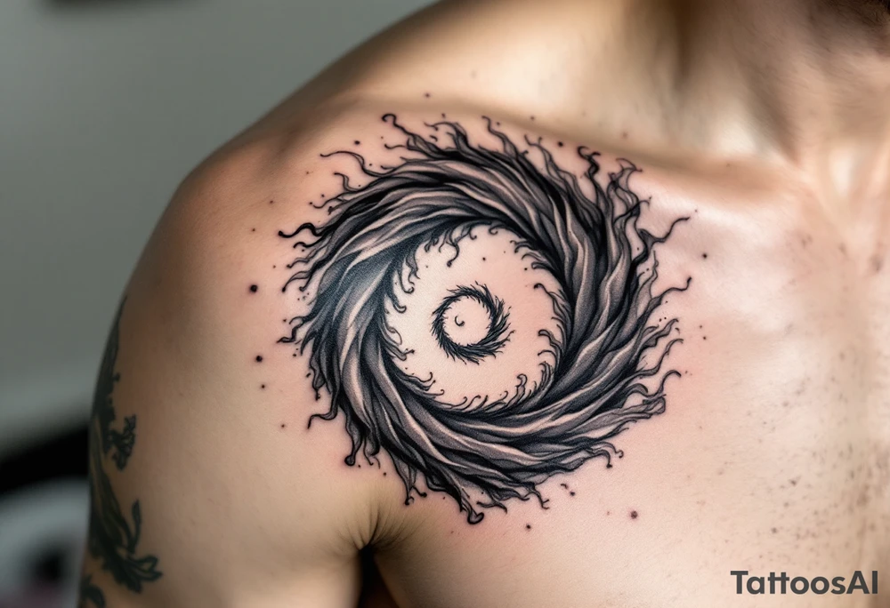 A black and gray spiral formed from smoke-like wisps, creating a mysterious, ethereal effect. tattoo idea