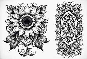 Tribal sunflower leg sleeve tattoo idea