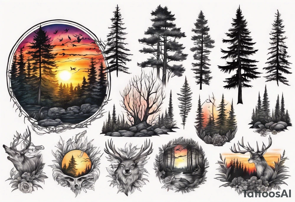 sunset in the forrest tattoo idea