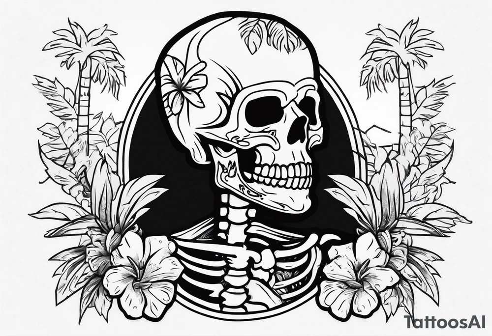 skeleton wearing a button up hawaiian shirt tattoo idea
