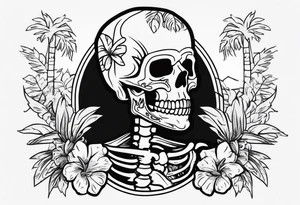skeleton wearing a button up hawaiian shirt tattoo idea