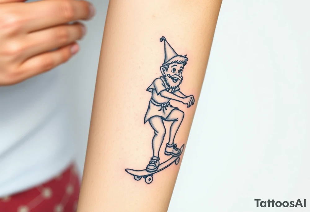 an old bearded peter pan riding a skateboard tattoo idea