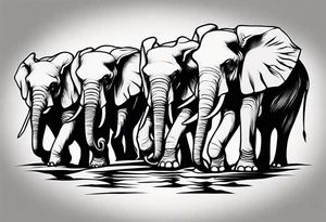 family of 6 elephants walking into sunset tattoo idea