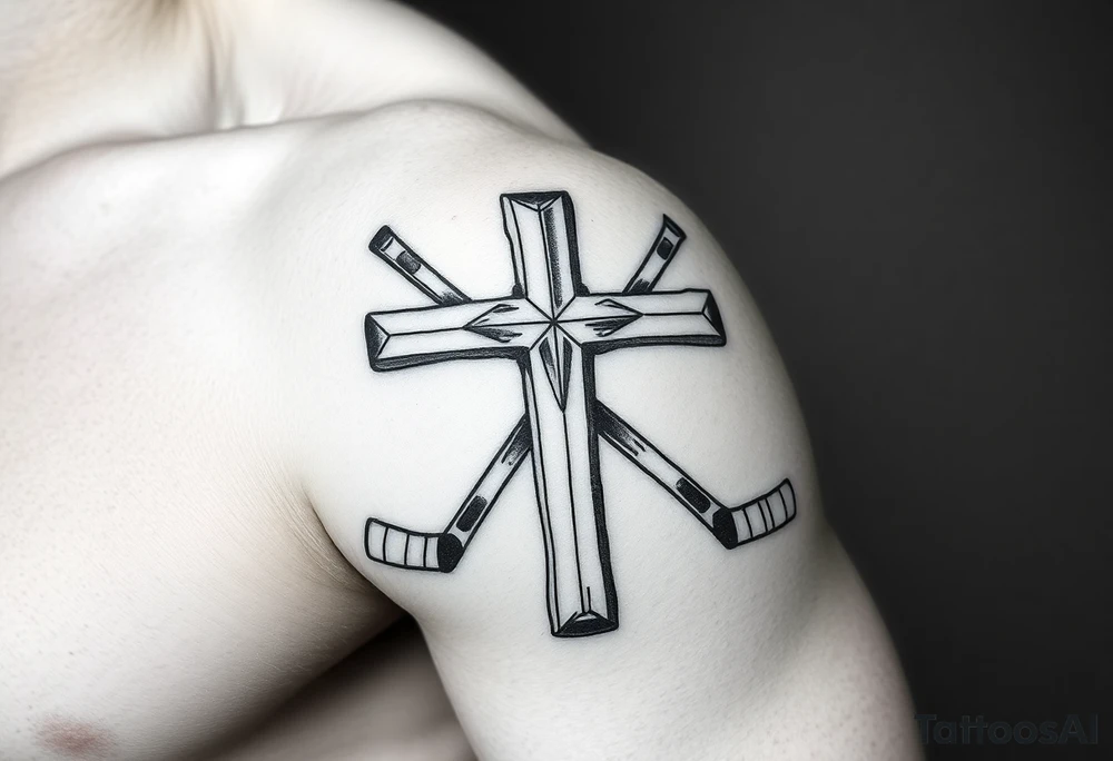 Cross made with hockey sticks tattoo idea