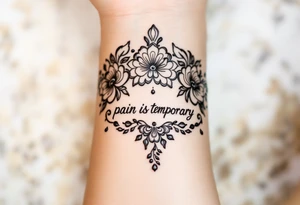 Indian style Henna tattoo for the inner wrist including words pain is temporary. Don’t show the wrist or arm tattoo idea