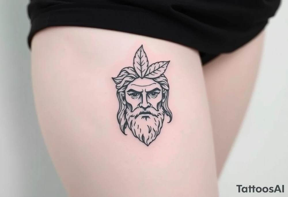 Platos Greek god only his face with a greek leaf on top tattoo idea