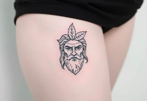 Platos Greek god only his face with a greek leaf on top tattoo idea