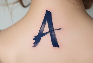 A brushstroke "A" in deep navy blue, fading into a smoky gray. tattoo idea