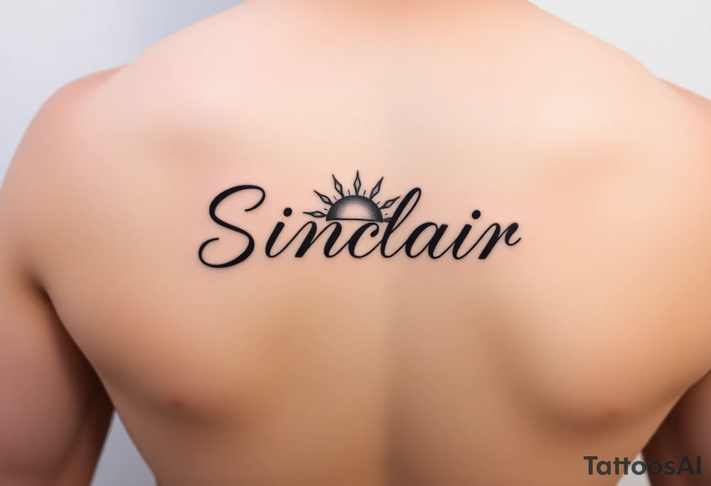 Arm/wrist tattoo. The word Sinclair in cursive writing. I want a half sun at the S tattoo idea