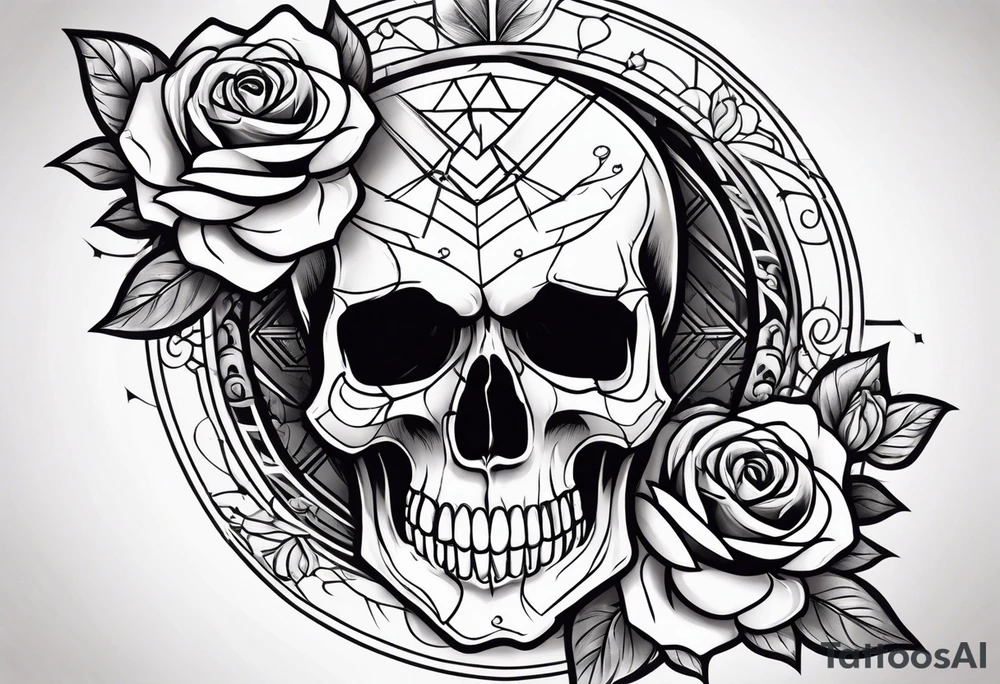 skull with roses tattoo idea