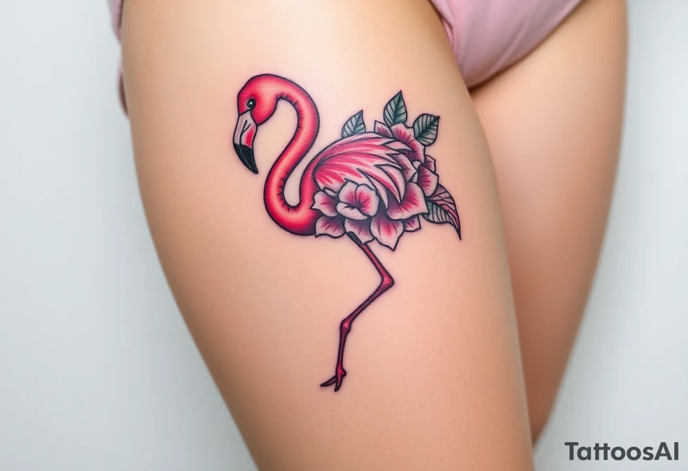 Flamingo made of hydrangea tattoo idea