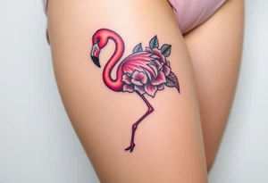 Flamingo made of hydrangea tattoo idea