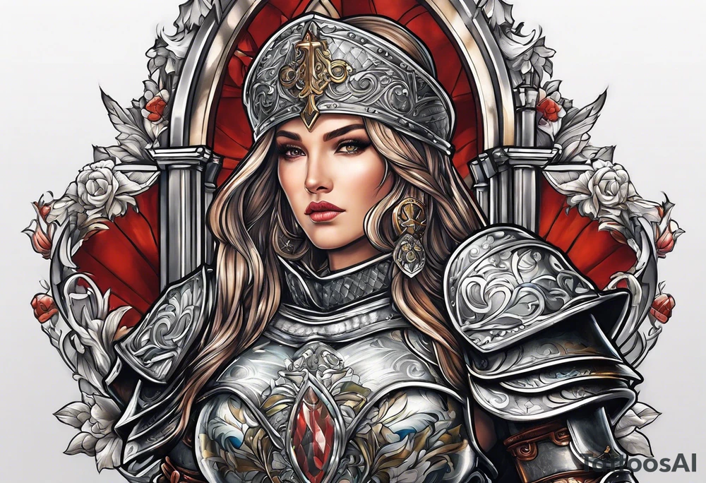 woman saint in armor tattoo idea