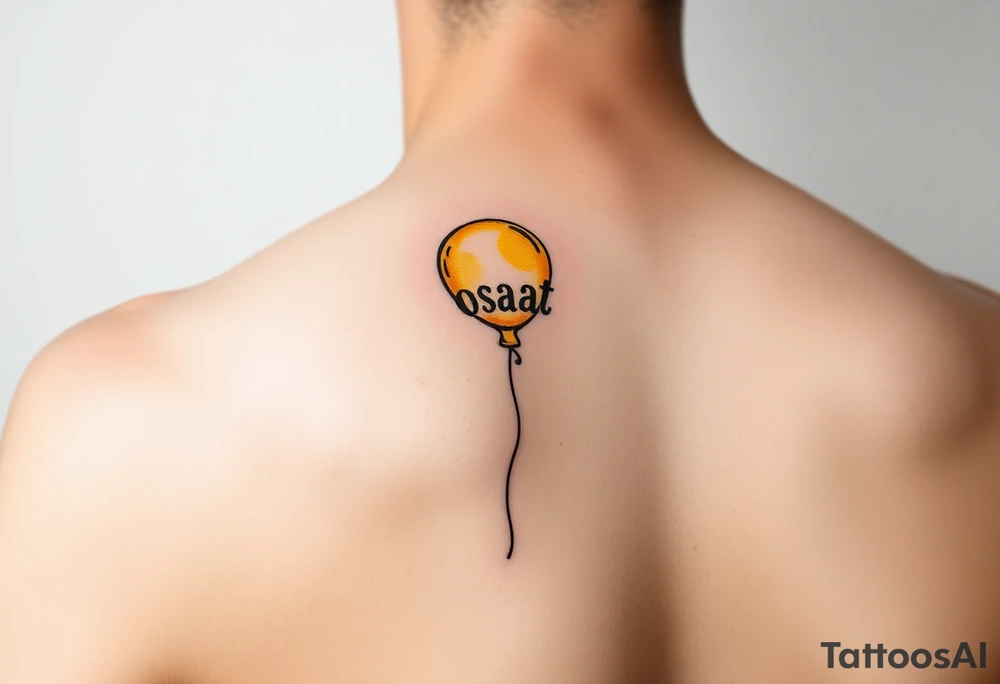 small yellow balloon with letters osaat on bicep tattoo idea