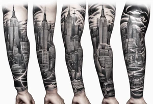 full arm sleeve tattoo based on new york city tattoo idea