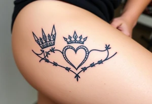 Powerful, crown, queen, broken heart, barb wire tattoo idea