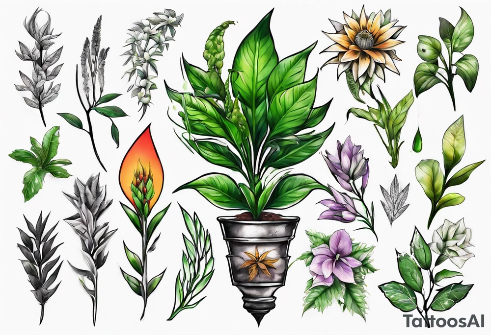 Words “Plant Power” with plants tattoo idea