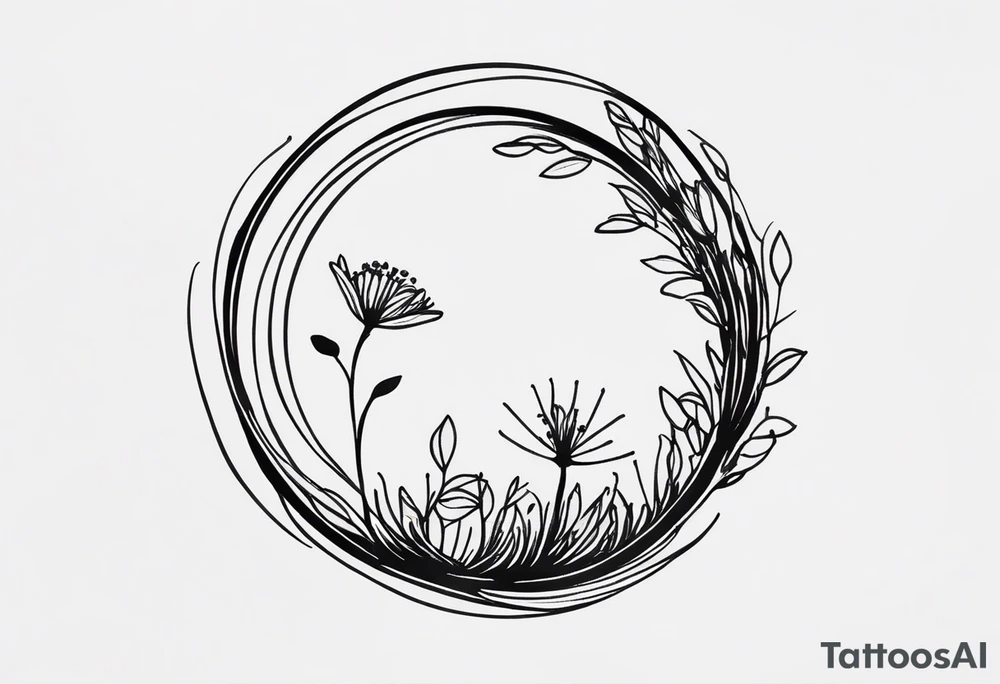 Here’s a description for the fourth idea:

	Minimalist black-and-white tattoo above the inner elbow, featuring an open circle with a small sprouting seed or budding plant inside, symbolizing new life and growth. From the seed, a fine, delicate lifeline extends outward, representing the journey of parent and child together. The design uses thin, clean lines for a simple, elegant, and symbolic look. tattoo idea