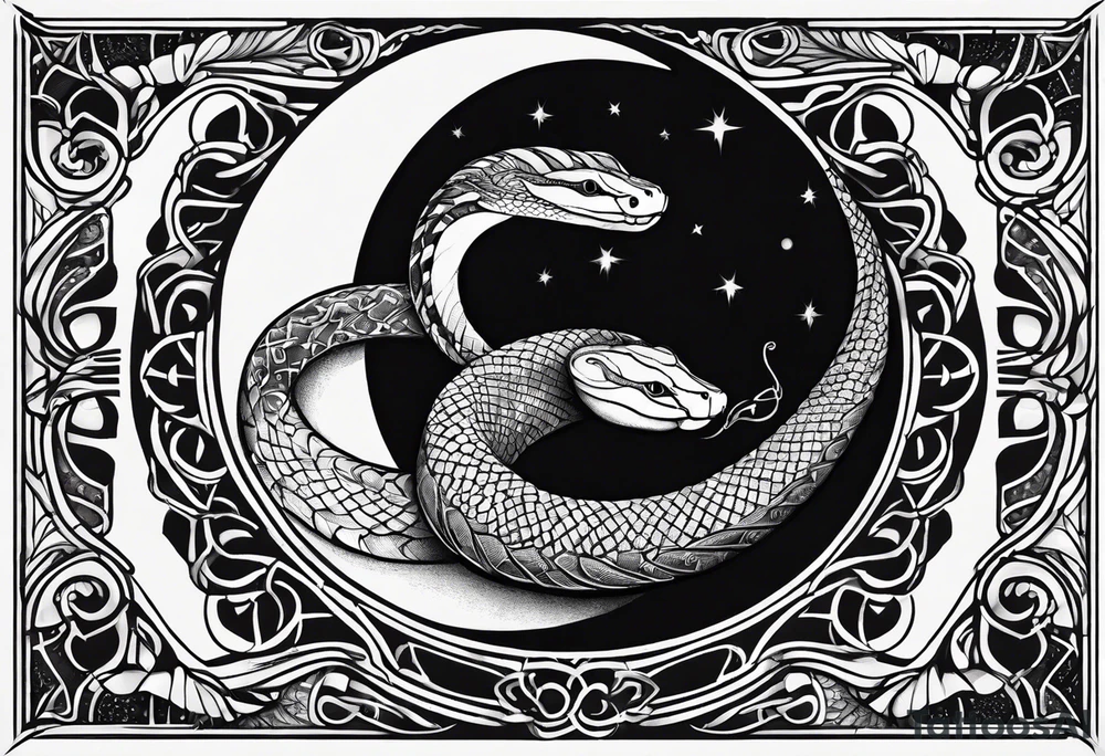 snake wrapped around a crescent moon, simple and elegant tattoo idea