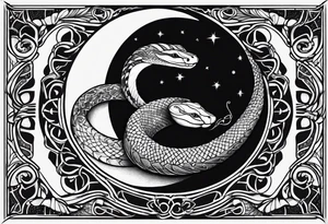 snake wrapped around a crescent moon, simple and elegant tattoo idea
