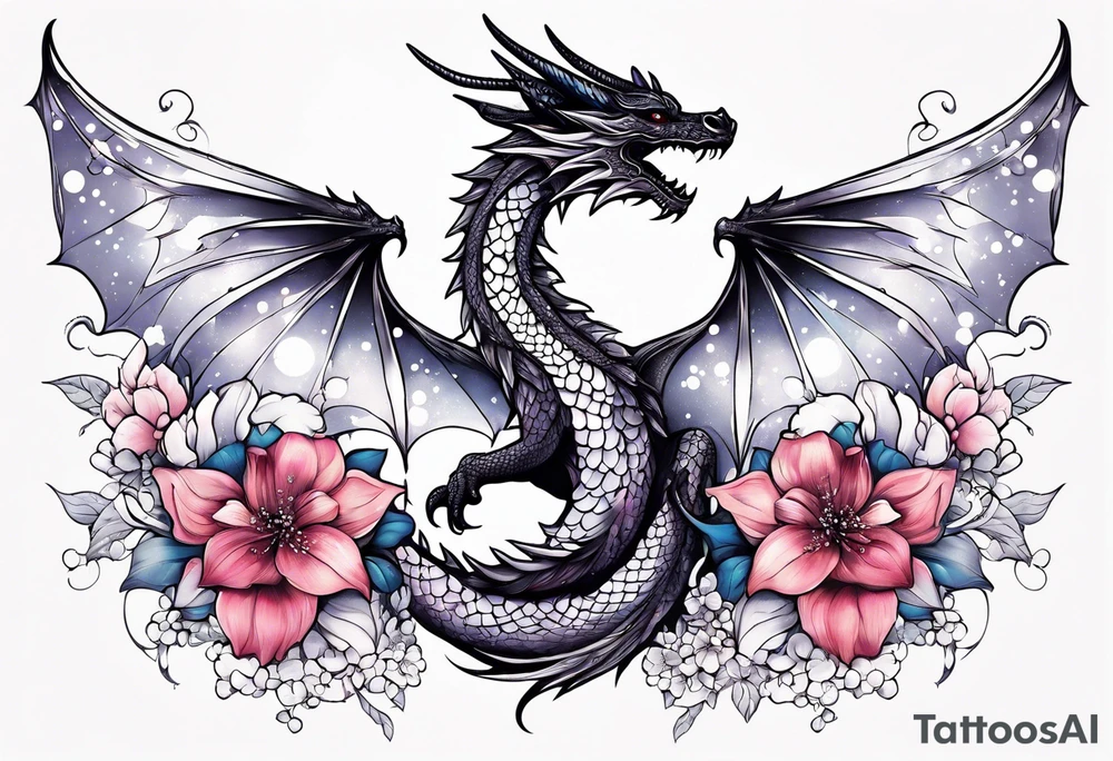 Constellation, wing , snow , cross , dragon female japan kawaii , flower tattoo idea