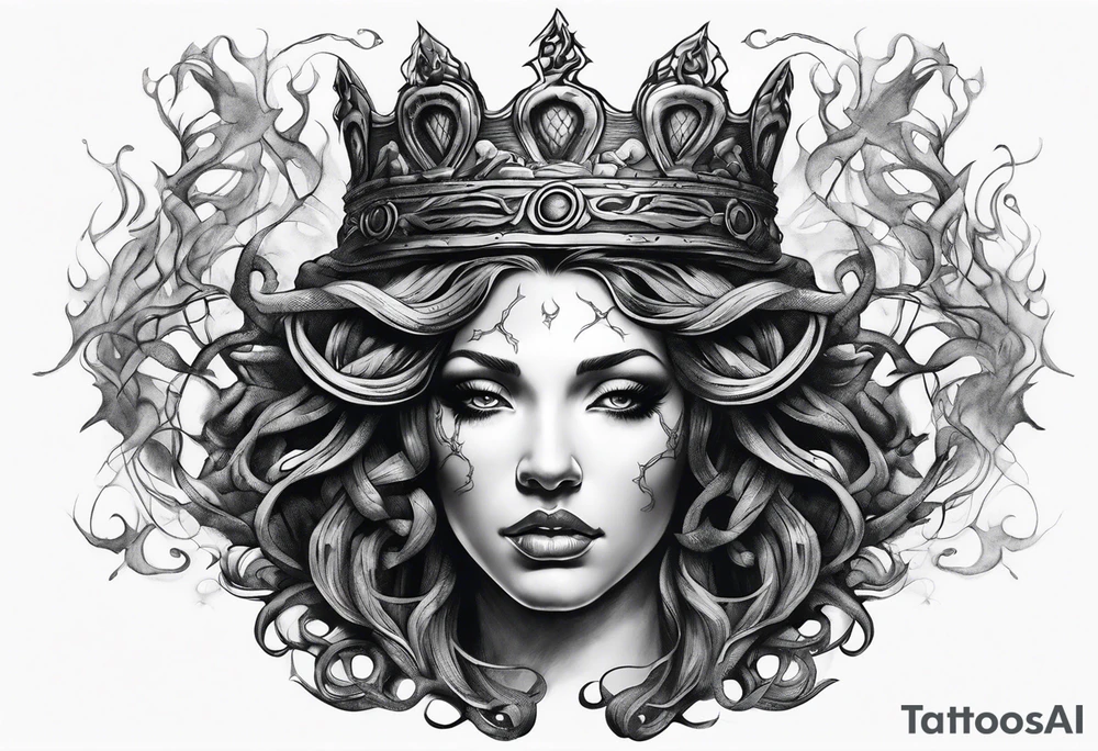 Medusa with a crown of thorns with smoke tattoo idea