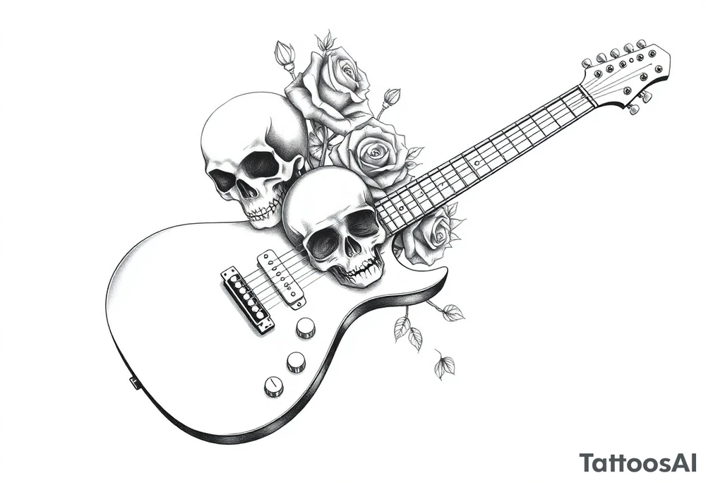 Electric guitar with skulls and roses on it tattoo idea