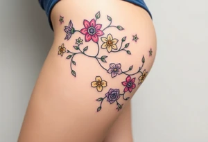Vine with alternating flowers daffodil,
Lily, chrysanthemum, rose, aster, narcissus tattoo idea
