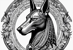 Egyptian style scary anubis god weighing the feather and the heart more realistic tattoo idea