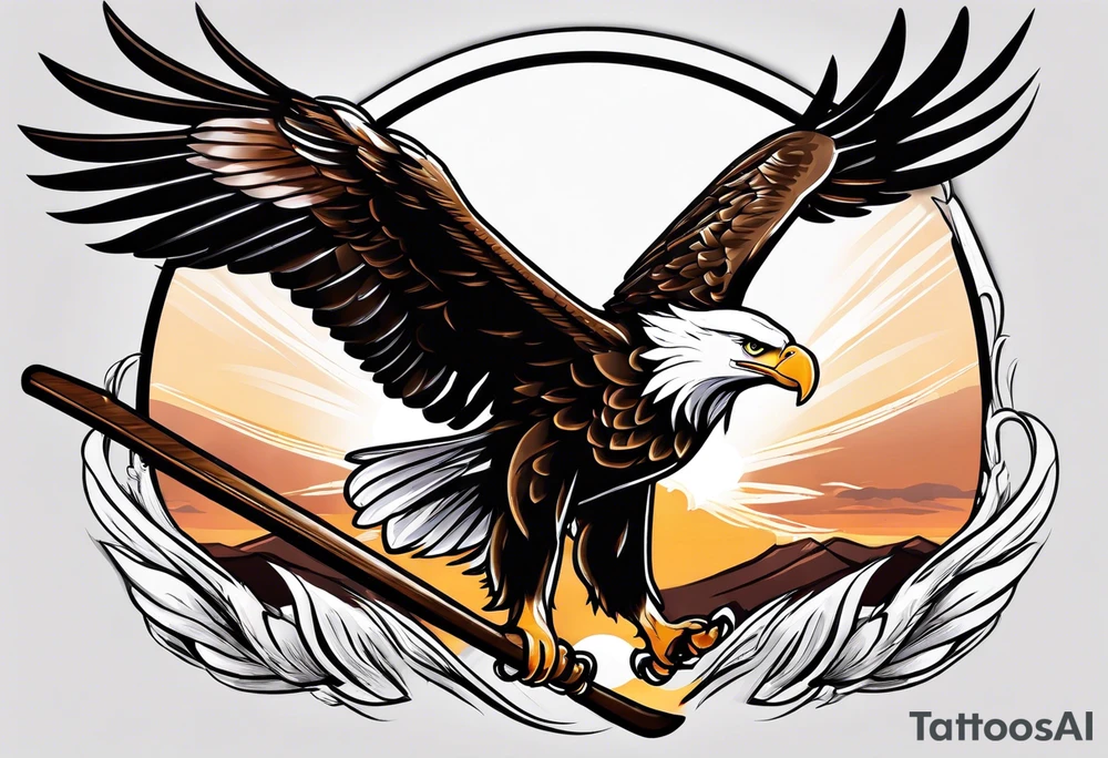 eagle flying holding an oar tattoo idea