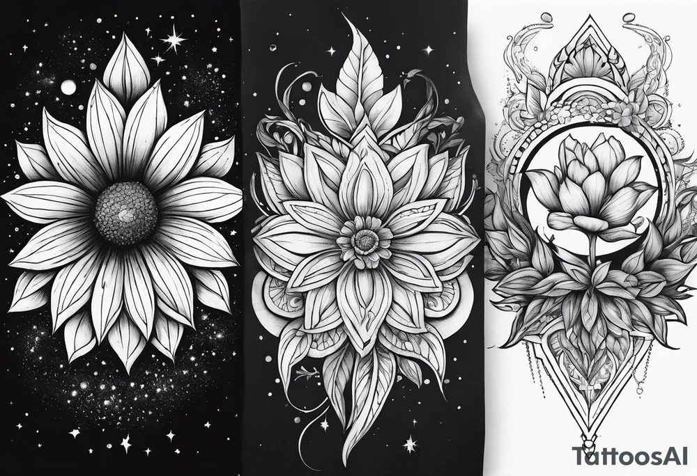 Cosmic space flowers tattoo idea