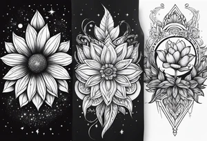 Cosmic space flowers tattoo idea