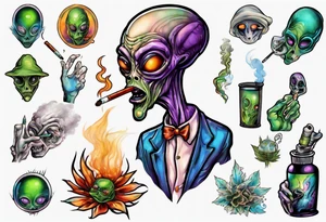 An alien  smoking a spliff tattoo idea