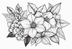 Hydrangea, Narcissus, Poinsettia, Holly, Gladiolus, Poppy, Daisy, Sweet Pea floral tattoo idea