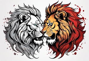 Two different colored lions fighting each other with blood tattoo idea