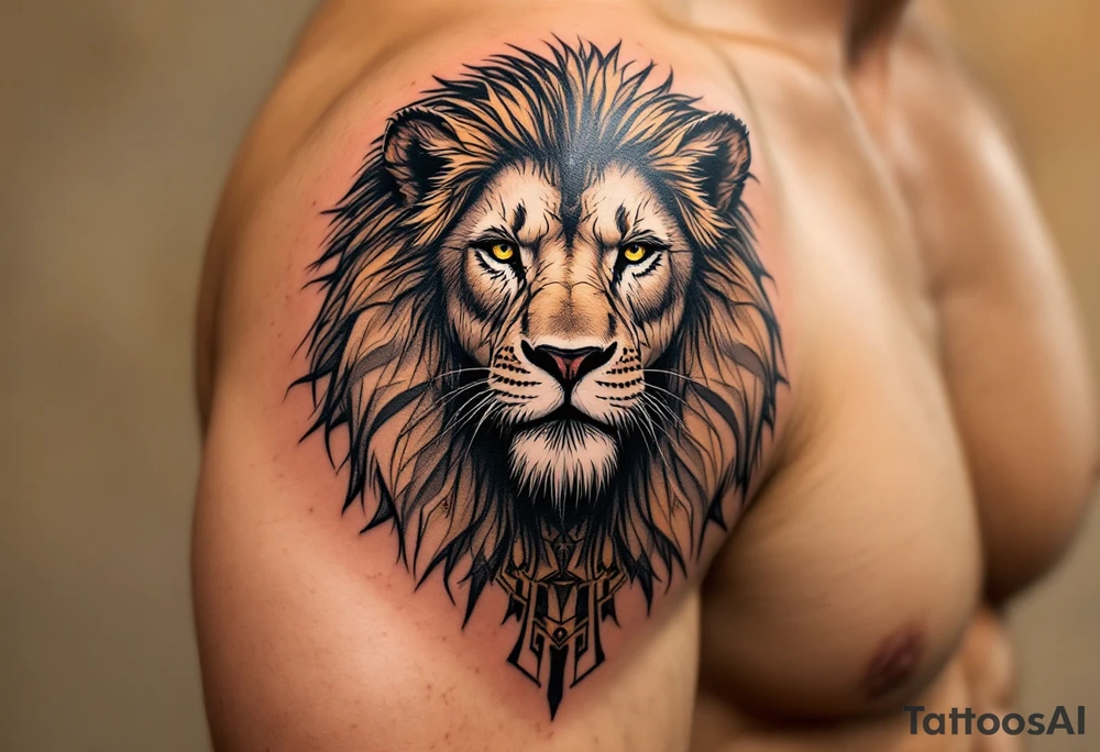 egyptian themed lion (red and black) tattoo idea