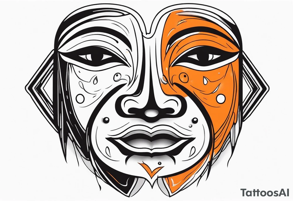 Crying mask that is orange and black tattoo idea