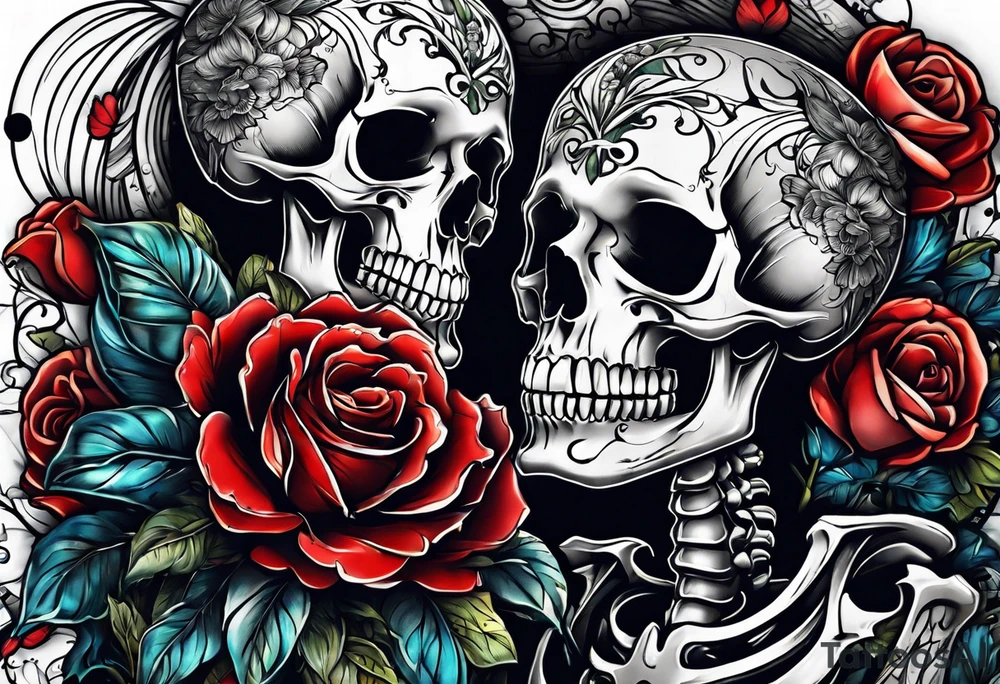 Wedding of two skeletons tattoo idea