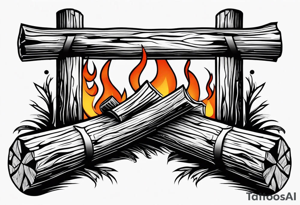 flame with wood logs crossing, simple tattoo idea