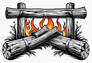 flame with wood logs crossing, simple tattoo idea
