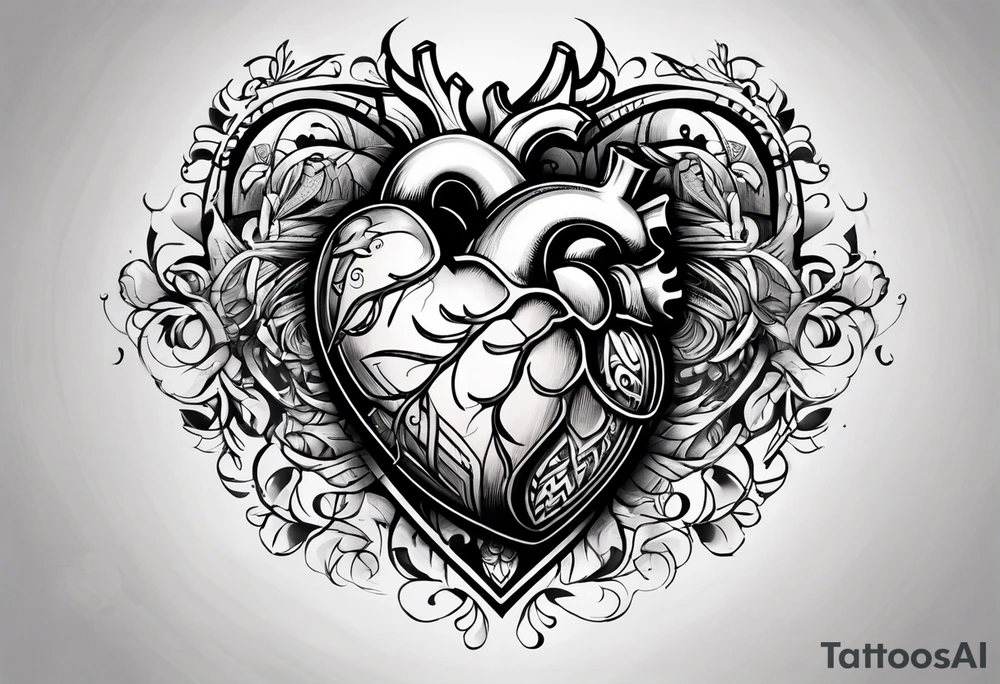 heart with 4 wheels tattoo idea