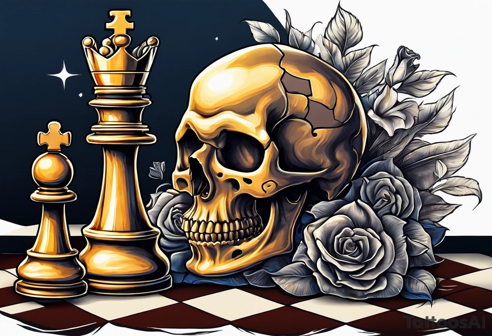skull and chess pieces tattoo idea