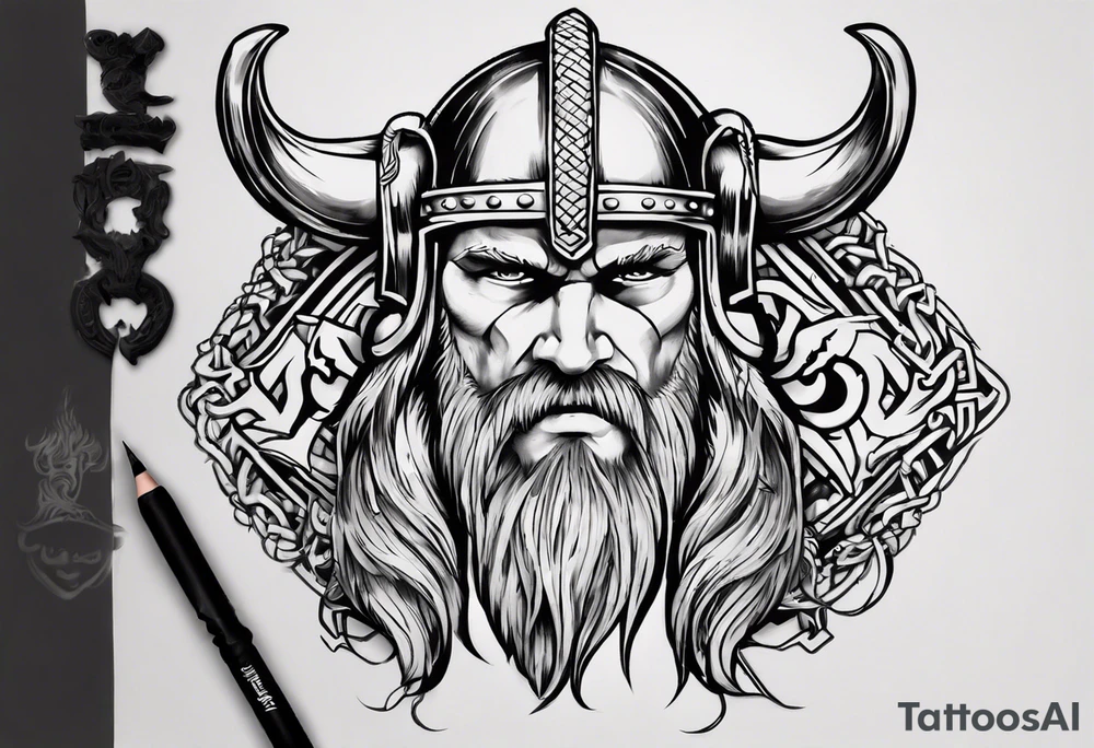 I want a detailed tattoo of a viking head with the company name “Viking Customs” incorporated in the design tattoo idea