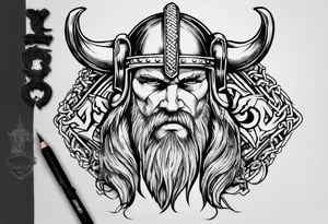 I want a detailed tattoo of a viking head with the company name “Viking Customs” incorporated in the design tattoo idea