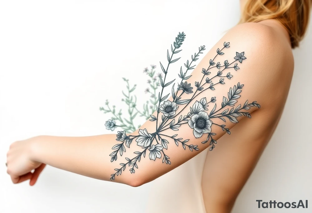 Parsley sage rosemary and thyme botanical drawing tattoo idea