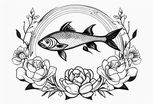 Pisces fish with Taurus birth flower in the middle tattoo idea